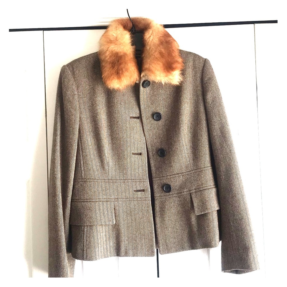 BANANA REPUBLIC Tweed Blazer Shearling Fur Collar